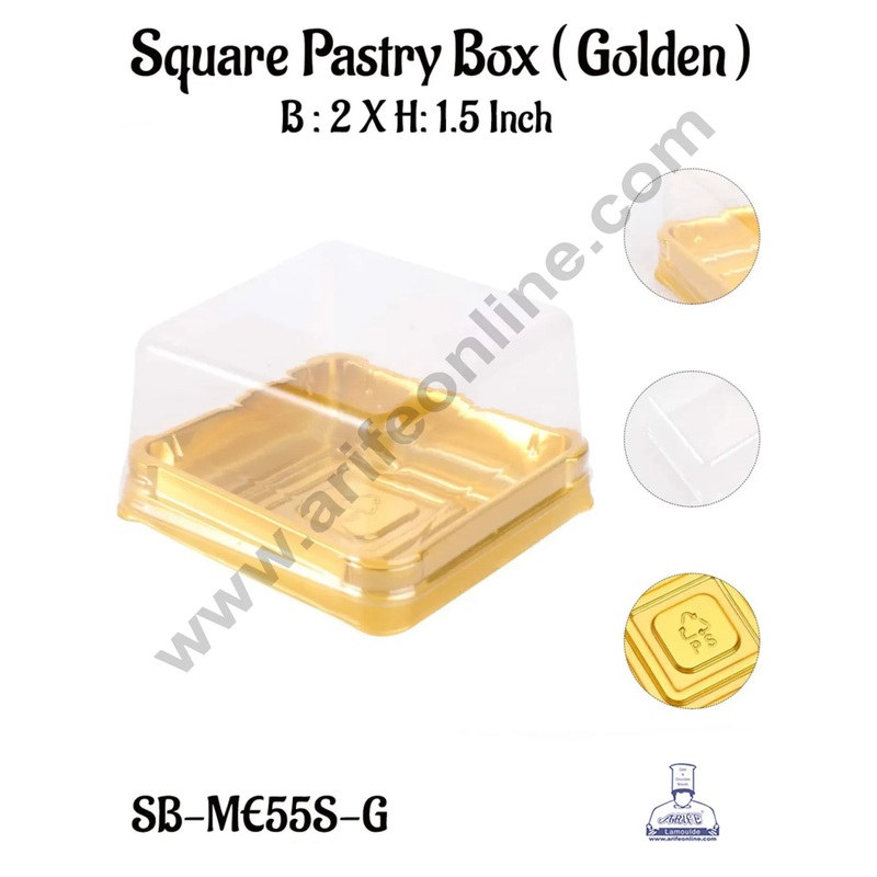 CAKE DECOR  PVC Square Brownie Box With Golden Base Cake Box | Dessert Packaging - 2 Inch (10 Pcs Pack)