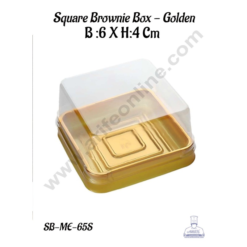 CAKE DECOR  PVC Square Brownie Box With Golden Base Cake Box | Dessert Packaging - 6 cm (10 Pcs Pack)
