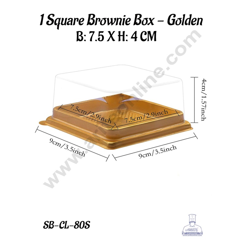 CAKE DECOR  PVC Square Brownie Box With Golden Base Cake Box | Dessert Packaging - 7.5 cm (10 Pcs Pack)