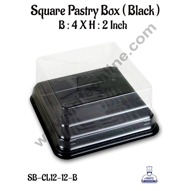 CAKE DECOR PVC Square Pastry Box With Black Base Cake Box | Dessert Packaging - 4 Inch (10 Pcs Pack)