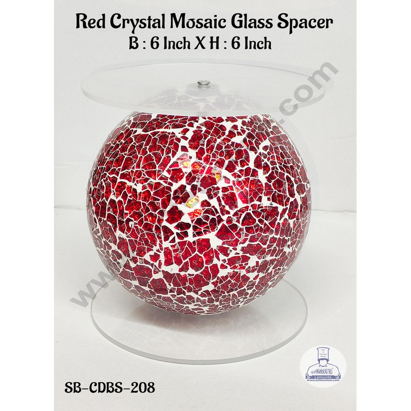 CAKE DECOR Red Crystal Glass Mosaic Disco Ball Cake Spacer For Cake and Cupcake Decoration - 6 X 6 inch
