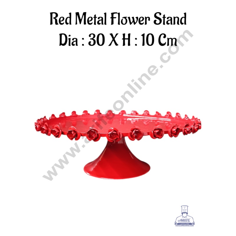 CAKE DECOR Red Metal Cake Stand with Metal Rose Border | Dessert Stand | Cupcake Stand