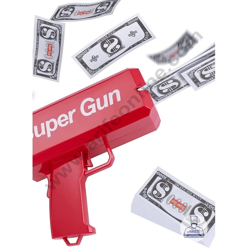 CAKE DECOR RED Money Gun Shooter Money Dispenser with Fake Money for Birthday Wedding Party, Night Club