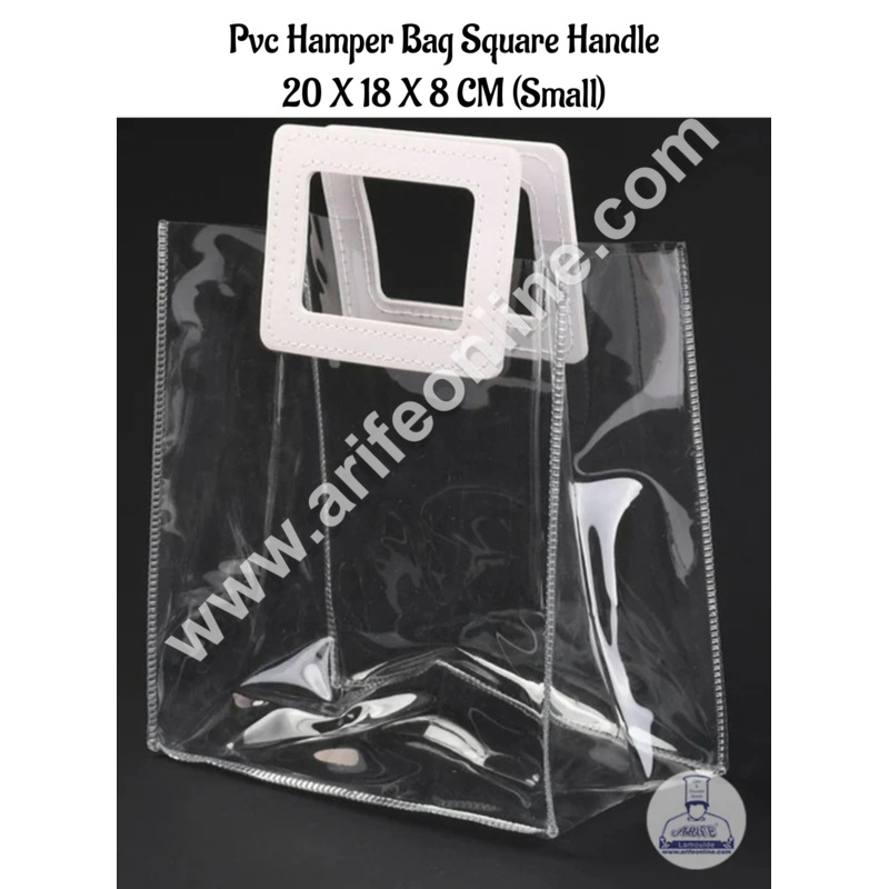 CAKE DECOR Small PVC Transparent Bag with PU Leather White Handle  | Gift Box | Gift Bag with Handle