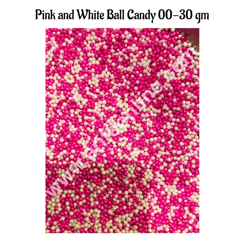 CAKE DECOR Sugar Candy - Pink and White Balls Candy- 00 - 30 gm