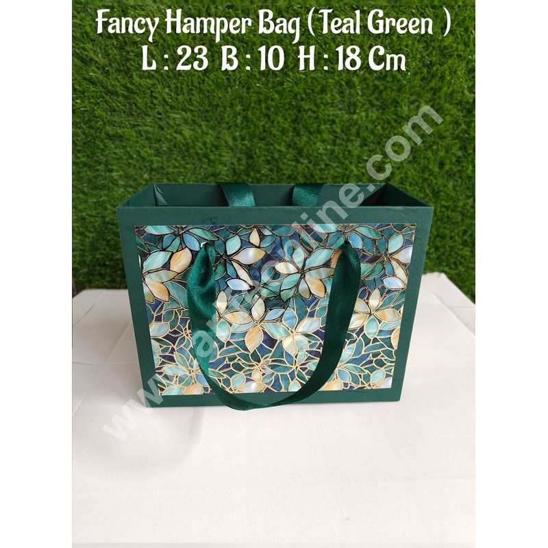 CAKE DECOR Teal Green Fancy Hamper Bag For for Birthday, Wedding, Celebrations, Party, Christmas Gifts (1 Pc Pack)