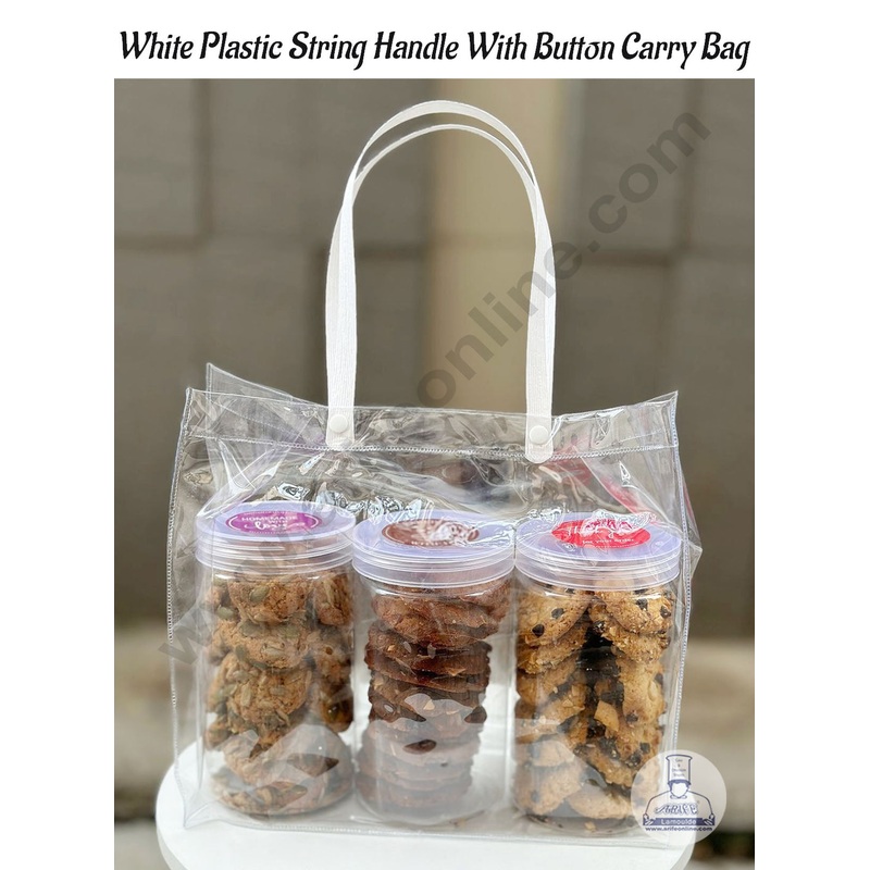 CAKE DECOR White Plastic String Handle with Button Hamper Carry Bag - 1 Piece | Carry bag | Gift Bag with Handle