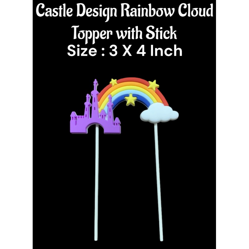 CAKE DECOR 1 Piece Castle Design Rainbow Cloud Topper with Stick | Cake Toppers - 3 X 4 Inch