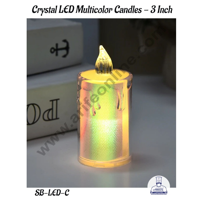 CAKE DECOR 1 Piece Crystal LED Multicolor Candles - 3 Inch |Home Decoration | Party | Return Gifts