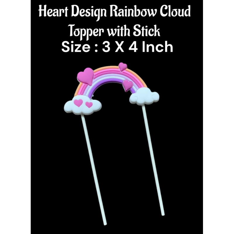 CAKE DECOR 1 Piece Heart Design Rainbow Cloud Topper with Stick | Cake Toppers - 3 X 4 Inch