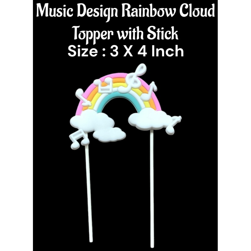 CAKE DECOR 1 Piece Music Design Rainbow Cloud Topper with Stick | Cake Toppers - 3 X 4 Inch