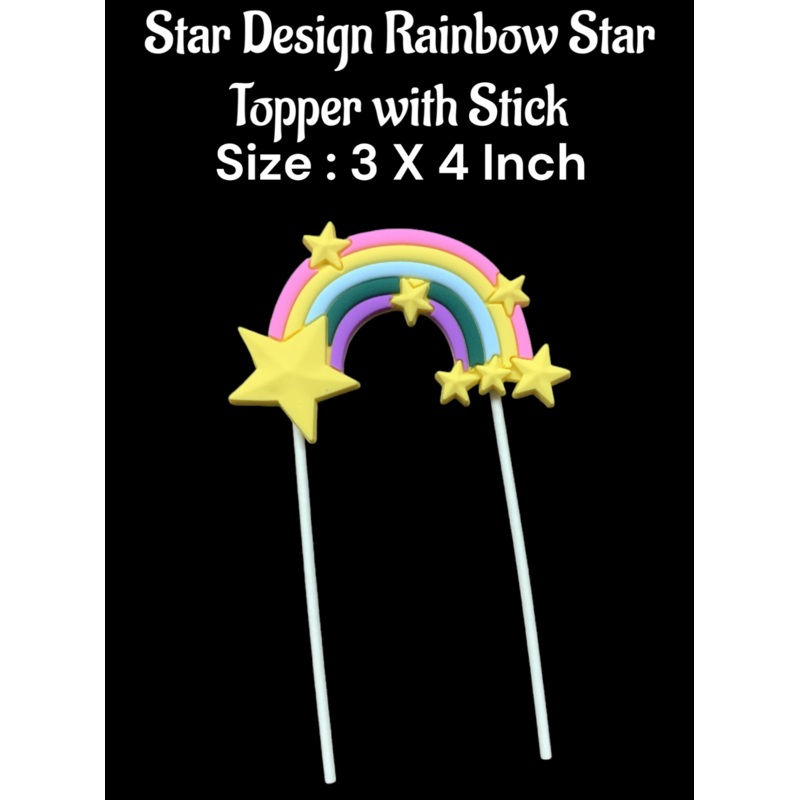 CAKE DECOR 1 Piece Yellow Star Design Rainbow Cloud Topper with Stick | Cake Toppers - 3 X 4 Inch