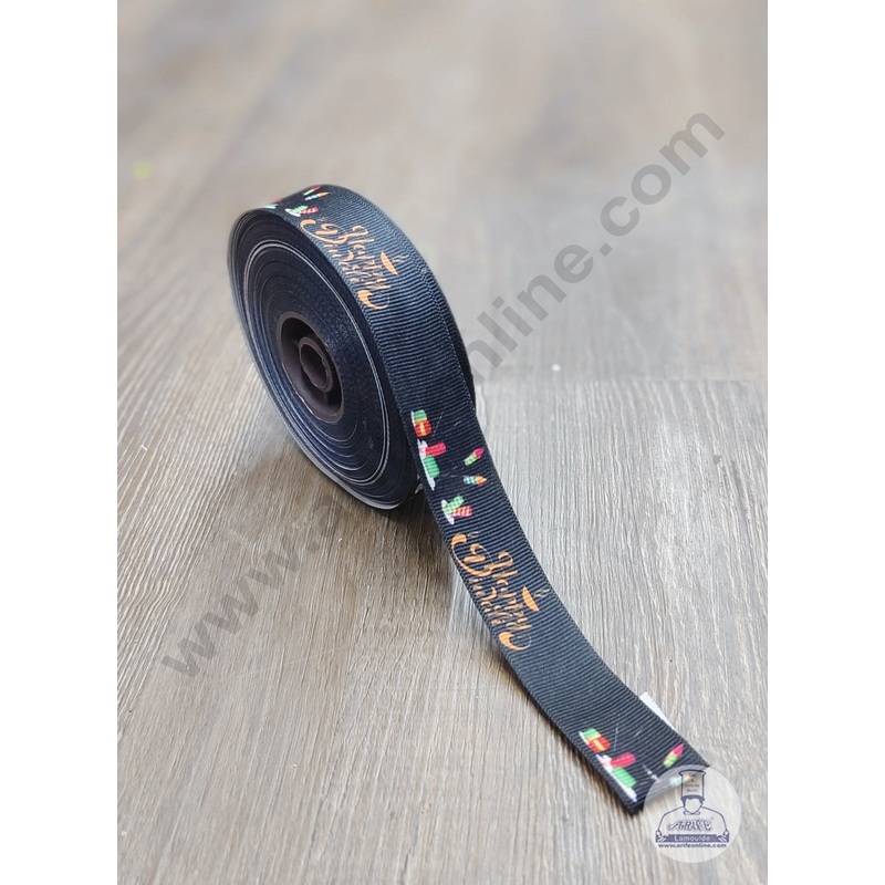 CAKE DECOR 1 Roll Black Happy Diwali Ribbon | Gift Wrapping | Hamper Decoration (SBR-PR-027)