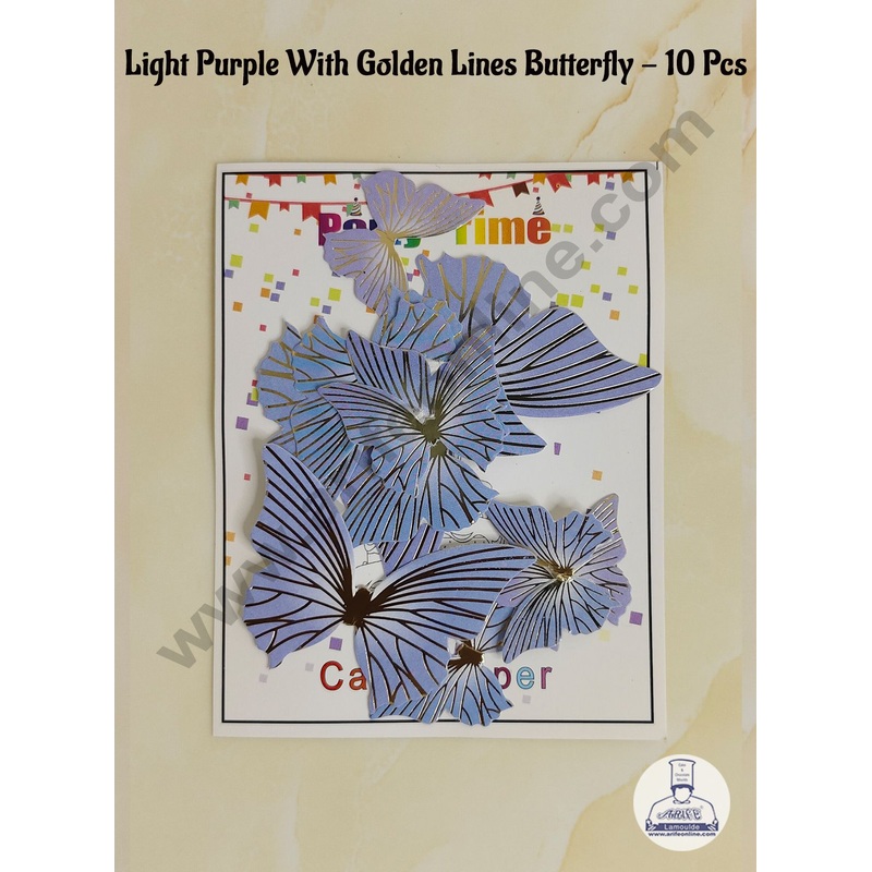 CAKE DECOR 10 Pcs Light Purple Butterfly With Golden Lines  Paper Topper For Cake And Cupcake