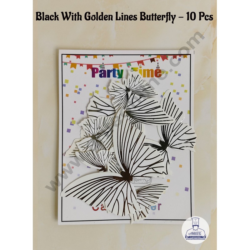 CAKE DECOR 10 Pcs White Butterfly With Golden Lines  Paper Topper For Cake And Cupcake