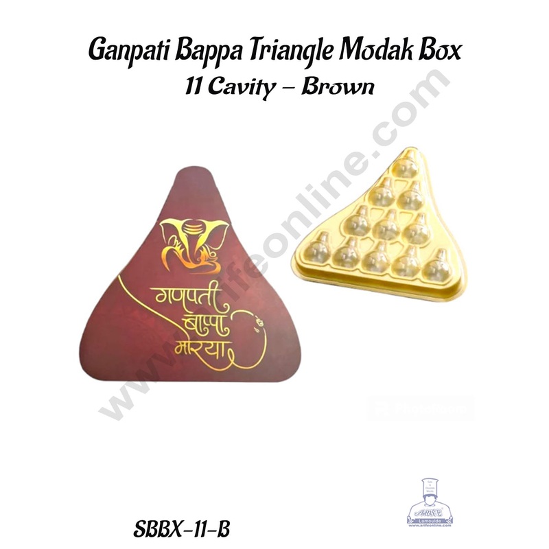 CAKE DECOR 11 Cavity Brown Ganpati Bappa Triangle Shape Modak PVC Box   ( Pack of 1 Pc )