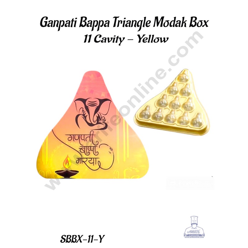 CAKE DECOR 11 Cavity Yellow Ganpati Bappa Triangle Shape Modak PVC Box   ( Pack of 1 Pc )
