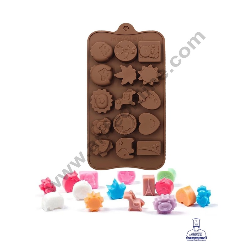CAKE DECOR 15 Cavity Teddy Smiley Heart Shape Silicon Chocolate Mould, Ice Mould, Chocolate Decorating Mould (SBCM-736)