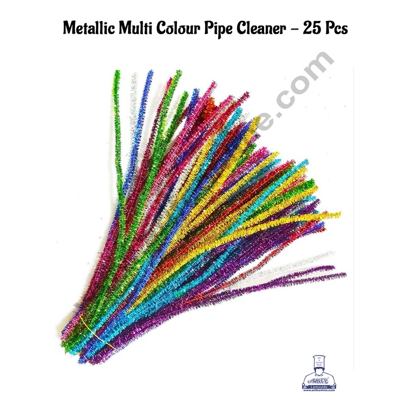 Cake Decor 25 Pcs Metallic Multi Colour Pipe Cleaner Tie For Art And Craft , Gift , Chocolate Wraping