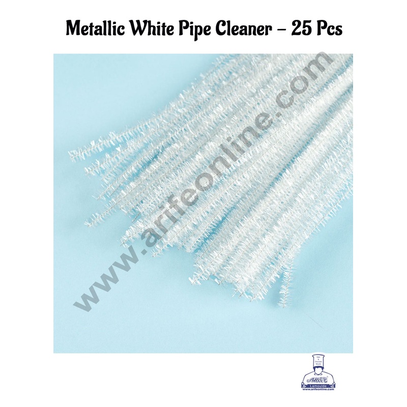 Cake Decor 25 Pcs Metallic White Pipe Cleaner Tie For Art And Craft , Gift , Chocolate Wraping