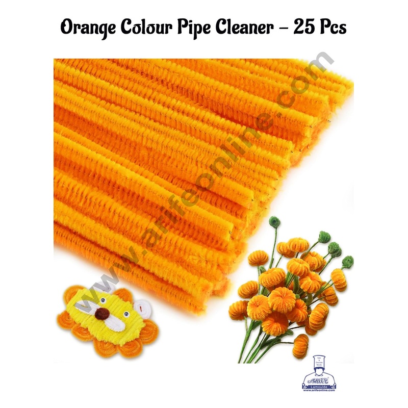 Cake Decor 25 Pcs Orange Colour Pipe Cleaner Tie For Art And Craft , Gift , Chocolate Wraping