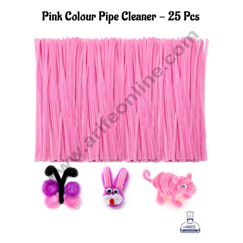 Cake Decor 25 Pcs Pink Colour Pipe Cleaner Tie For Art And Craft , Gift , Chocolate Wraping