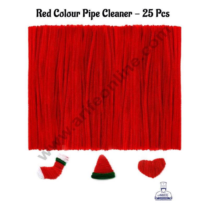 Cake Decor 25 Pcs Red Colour Pipe Cleaner Tie For Art And Craft , Gift , Chocolate Wraping