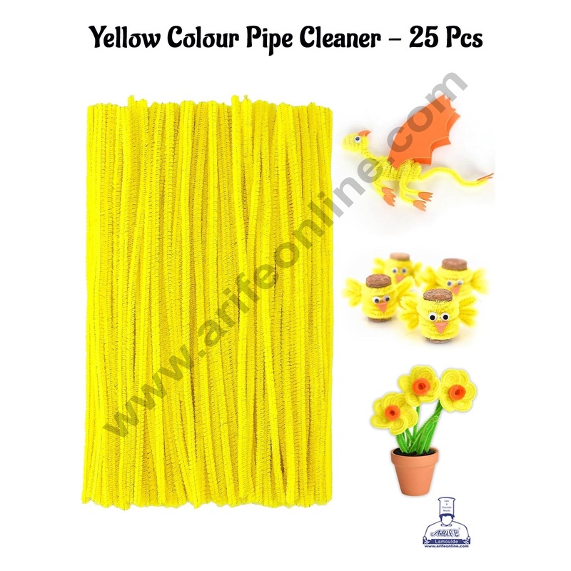 Cake Decor 25 Pcs Yellow Colour Pipe Cleaner Tie For Art And Craft , Gift , Chocolate Wraping