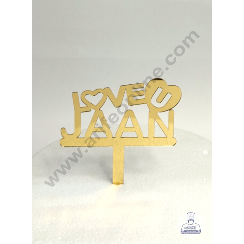 Cake Decor  5 inch Exclusive Gold Acrylic Gold Cake Topper - Love U Jaan