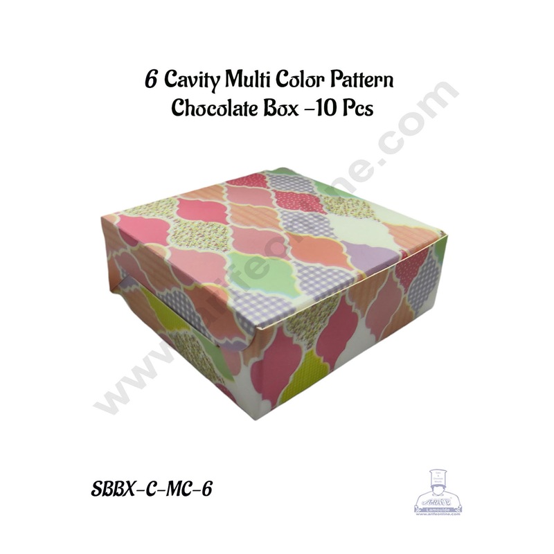 CAKE DECOR 6 Cavity Multi Color Pattern Chocolate Box | Chocolate Carriers - 10 Pcs Pack