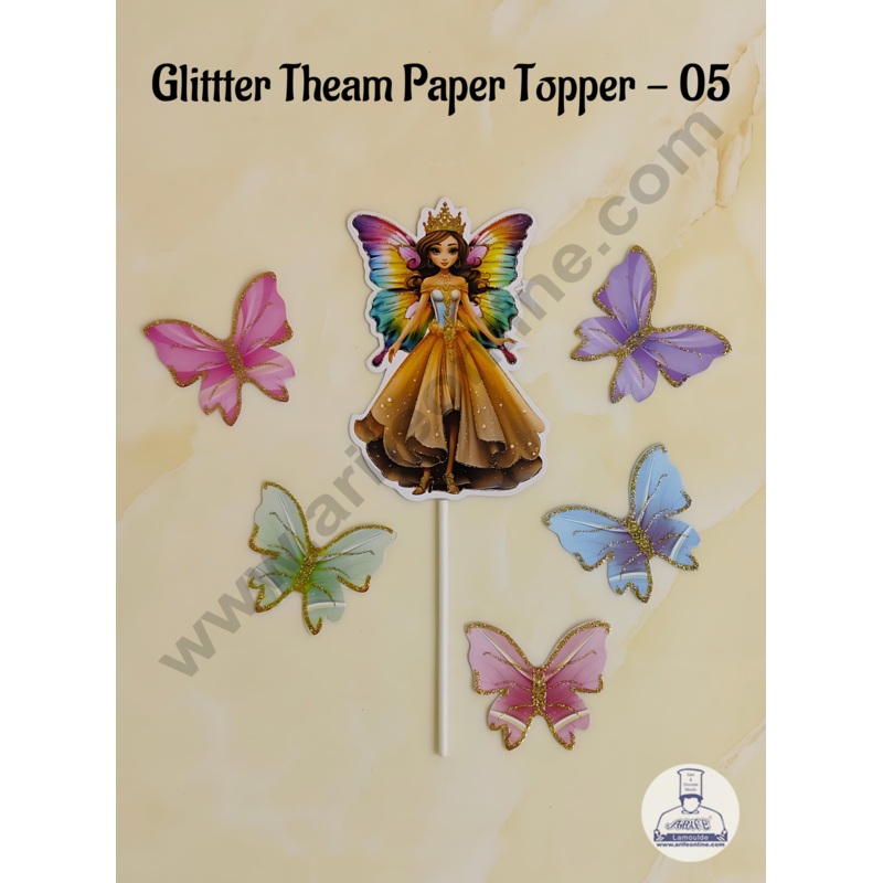 CAKE DECOR 6 pcs Butterfly Fairy Tag with Multi Colour Glitter Butterfly Paper Topper For Cake And Cupcake