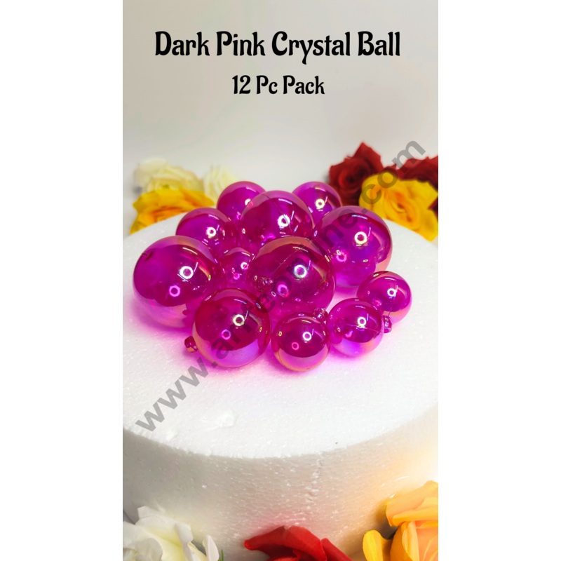 CAKE DECOR Dark Pink Crystal Bubble Balls Topper For Cake and Cupcake Decoration - Dark Pink ( 12 pcs Pack )