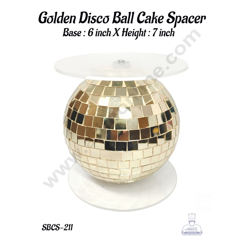 CAKE DECOR Golden Disco Ball Cake Spacer For Cake and Cupcake Decoration - B: 6 inch X H: 6 inch
