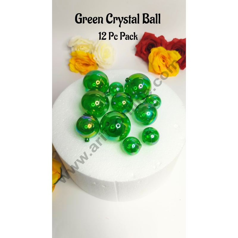 CAKE DECOR Green Crystal Bubble Balls Topper For Cake and Cupcake Decoration - Green ( 12 pcs Pack )