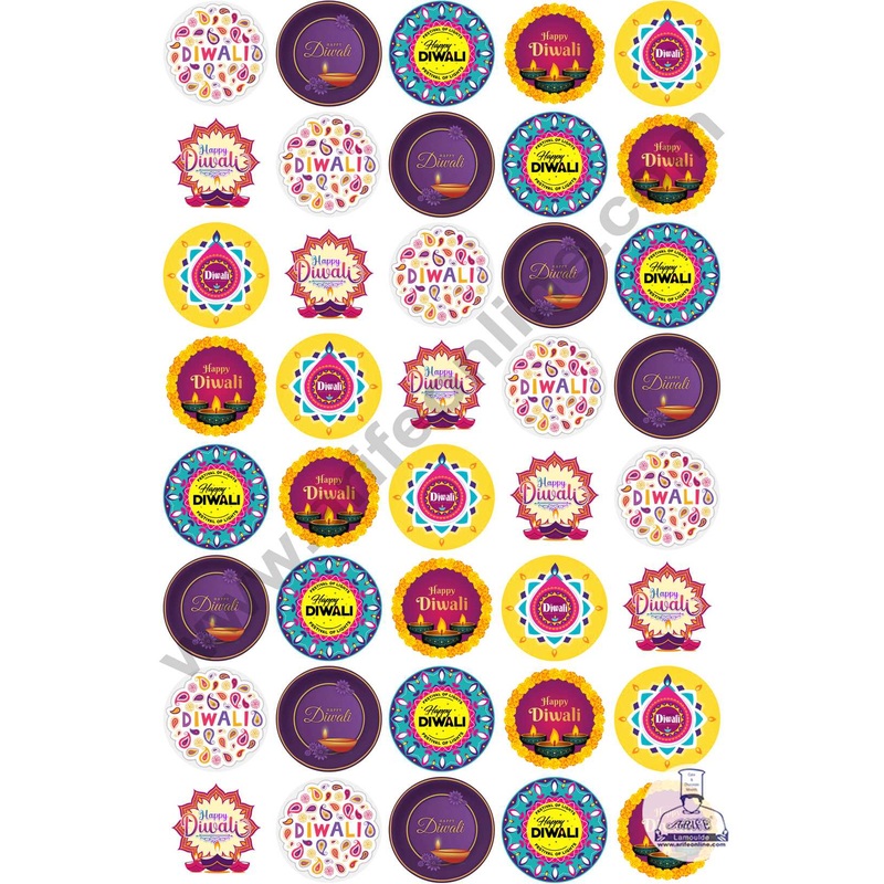 Cake Decor Happy Diwali Chocolate Stickers Round | 40 Stickers - 2 Inch (SB-DiwaliS-R1)