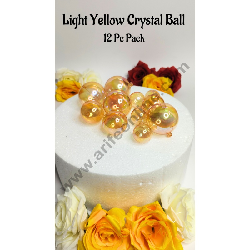CAKE DECOR Light Yellow Crystal Bubble Balls Topper For Cake and Cupcake Decoration - Light Yellow ( 12 pcs Pack )