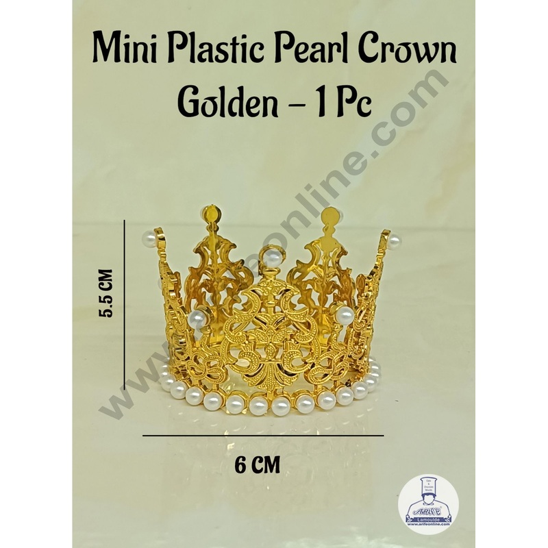 CAKE DECOR Mini Plastic Pearl Crown Topper For Bento Cake And Cupcake Decorations - Gold