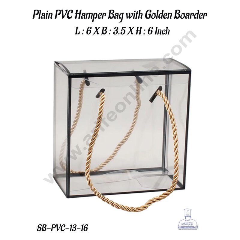 CAKE DECOR Plain PVC Hamper Bag with Black Boarder - 6 X 3.5 X 6 Inch | Gift Box | Gift Bag with Handle (5 Pcs Pack)
