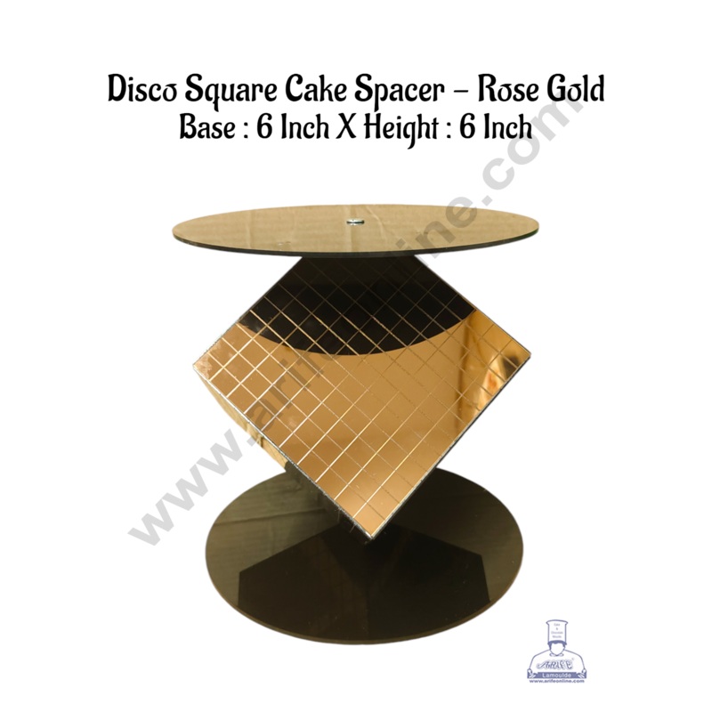 CAKE DECOR Rose Gold Disco Square Cake Spacer For Cake and Cupcake Decoration - Base 6 inch X Height 6 inch