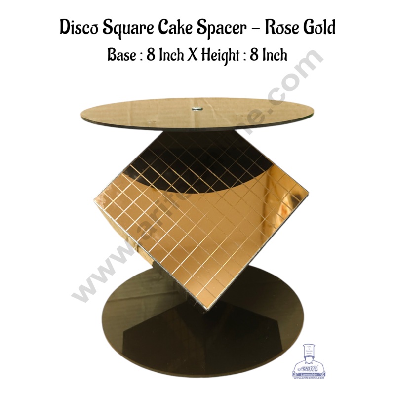 CAKE DECOR Rose Gold Disco Square Cake Spacer For Cake and Cupcake Decoration - Base 8 inch X Height 8 inch
