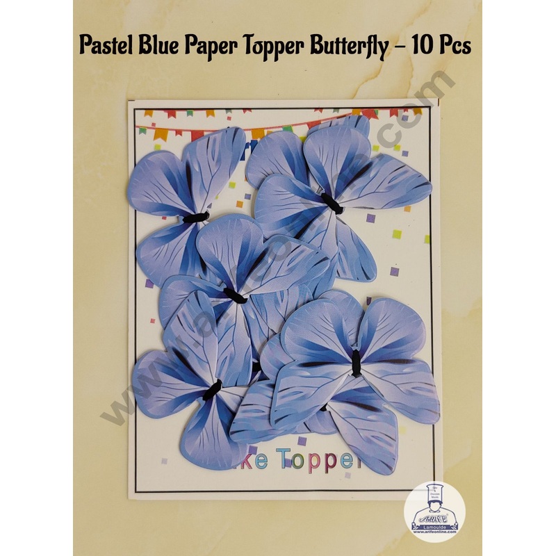 CAKE DECOR 10 Pc Pastel Blue Colour Butterfly Paper Topper For Cake And Cupcake Decoration