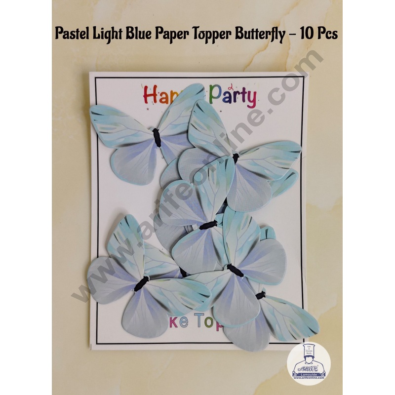 CAKE DECOR 10 Pc Pastel Light Blue Colour Butterfly Paper Topper For Cake And Cupcake Decoration