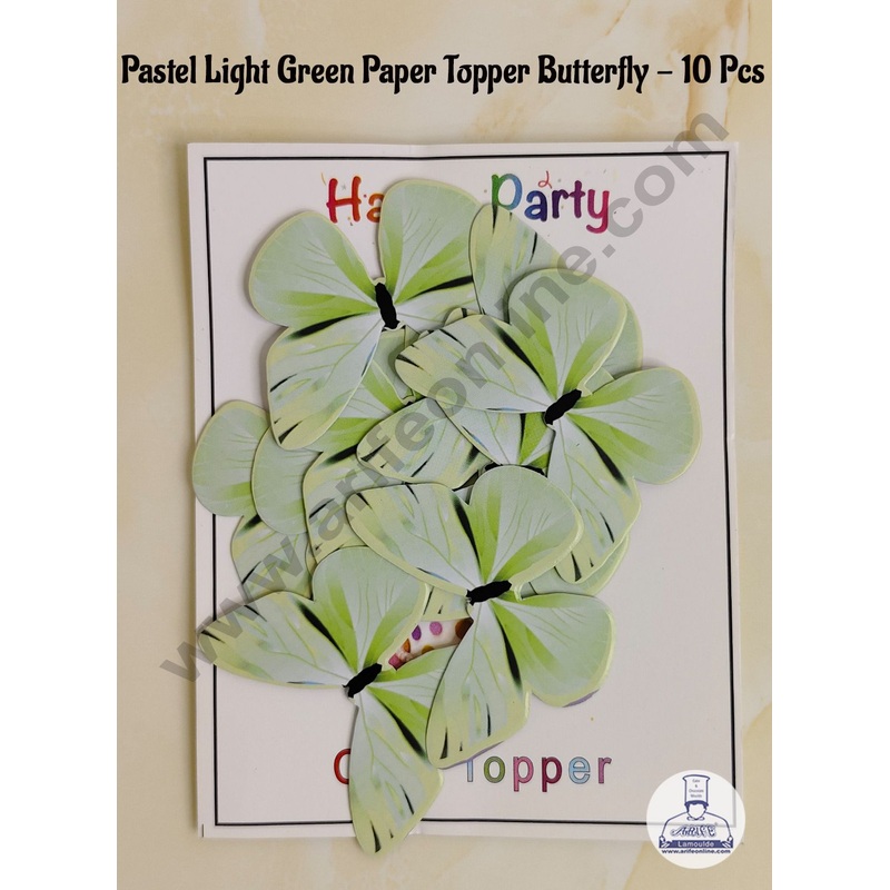 CAKE DECOR 10 Pc Pastel Light Green Colour Butterfly Paper Topper For Cake And Cupcake Decoration