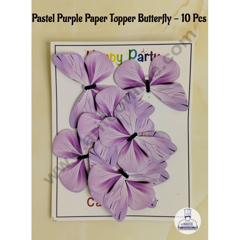 CAKE DECOR 10 Pc Pastel Purple Colour Butterfly Paper Topper For Cake And Cupcake Decoration