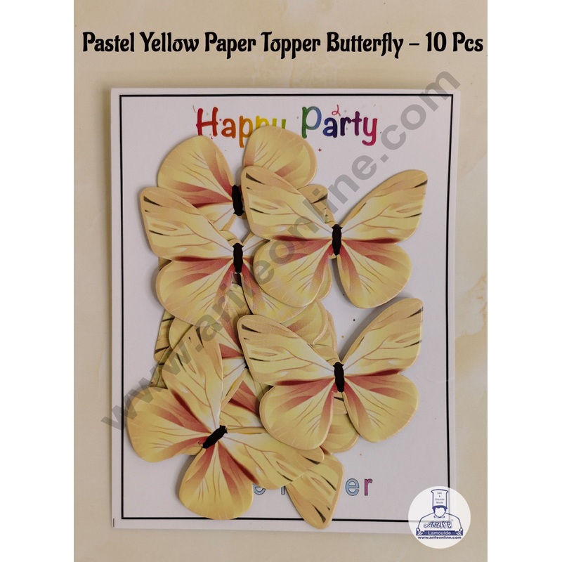 CAKE DECOR 10 Pc Pastel Yellow Colour Butterfly Paper Topper For Cake And Cupcake Decoration