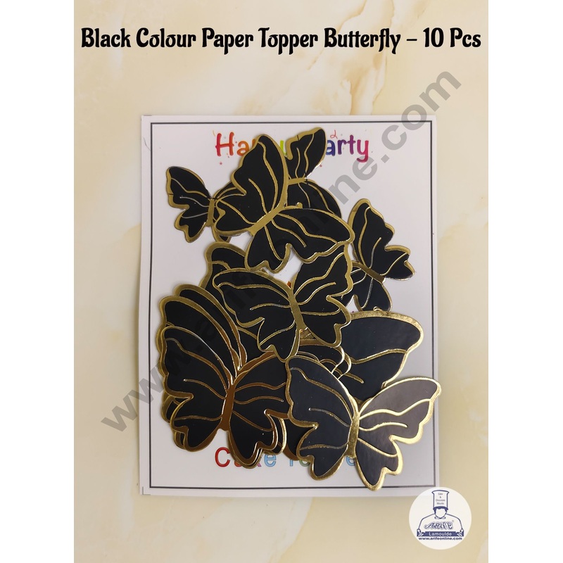 CAKE DECOR 10 Pcs Black Colour Butterfly Paper Topper For Cake And Cupcake Decoration