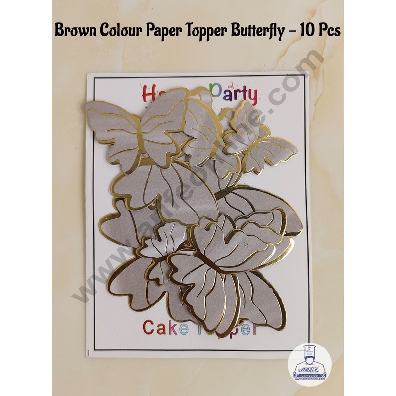 CAKE DECOR 10 Pcs Brown Colour Butterfly Paper Topper For Cake And Cupcake Decoration