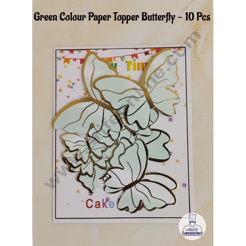 CAKE DECOR 10 Pcs Green Colour Butterfly Paper Topper For Cake And Cupcake Decoration
