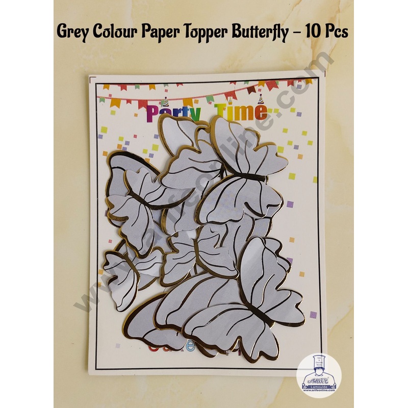 CAKE DECOR 10 Pcs Grey Colour Butterfly Paper Topper For Cake And Cupcake Decoration