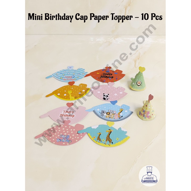CAKE DECOR 10 Pcs Mini Birthday Cap Paper Topper For Cake And Cupcake Decoration